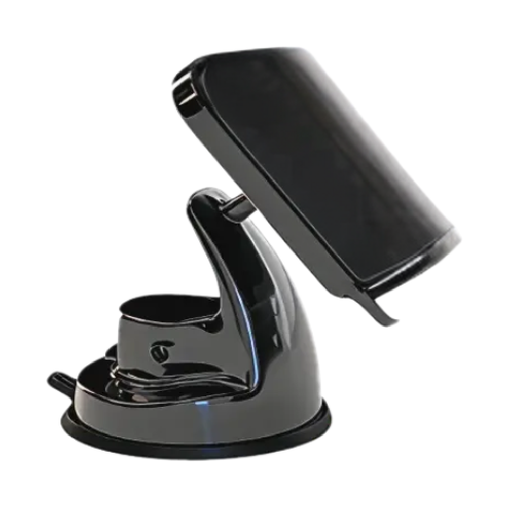 Black glossy magnetic car mount with adjustable arm and suction base