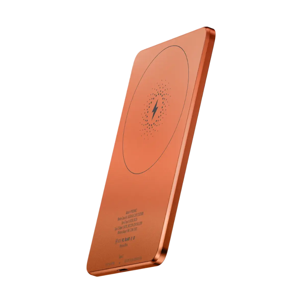 Copper-orange Powerology 20W MagSafe power bank with glossy metallic finish and 5000mAh capacity