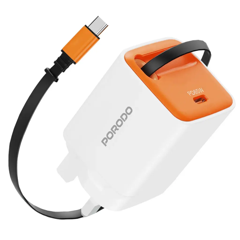بورودو - شاحن حائط 65 واط مع كابل USB-C قابل للسحب