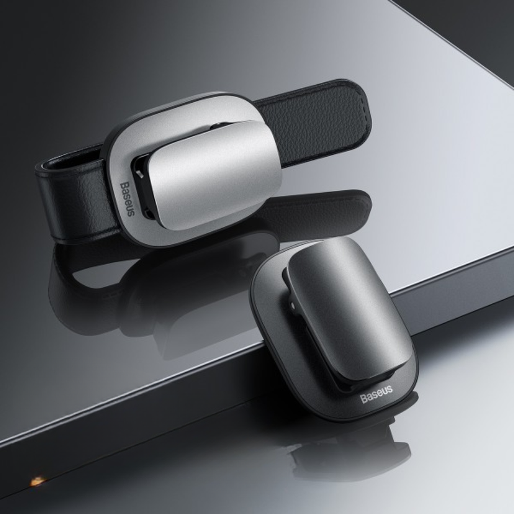 Baseus vehicle sunglasses holder with brushed metal clasp and matte finish