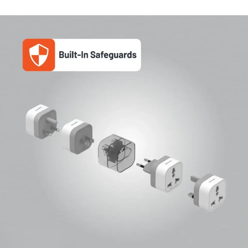Porodo universal AC adapter with UK US EU plug types and built-in safety protection