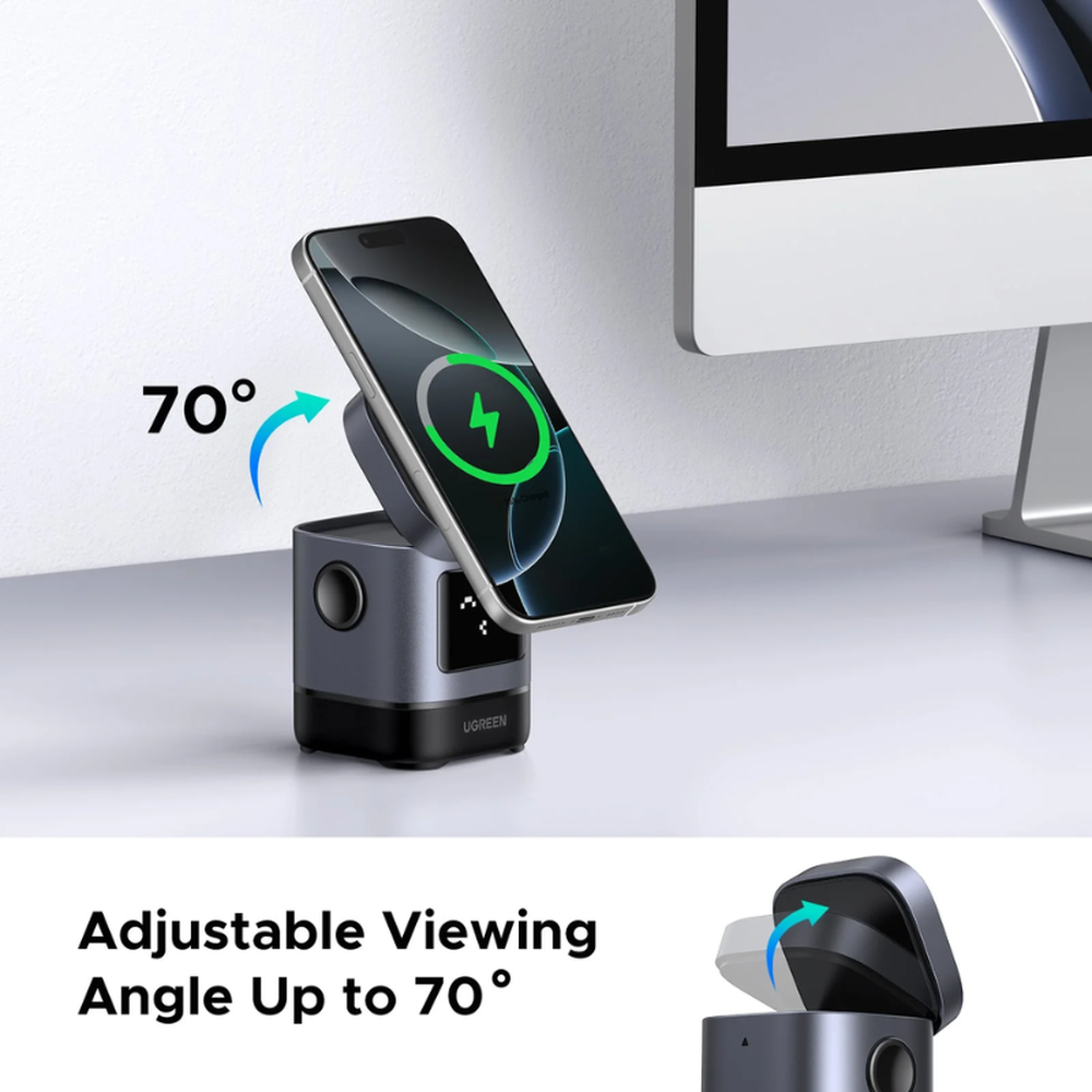 Ugreen adjustable 70-degree viewing angle wireless charging station for desk use