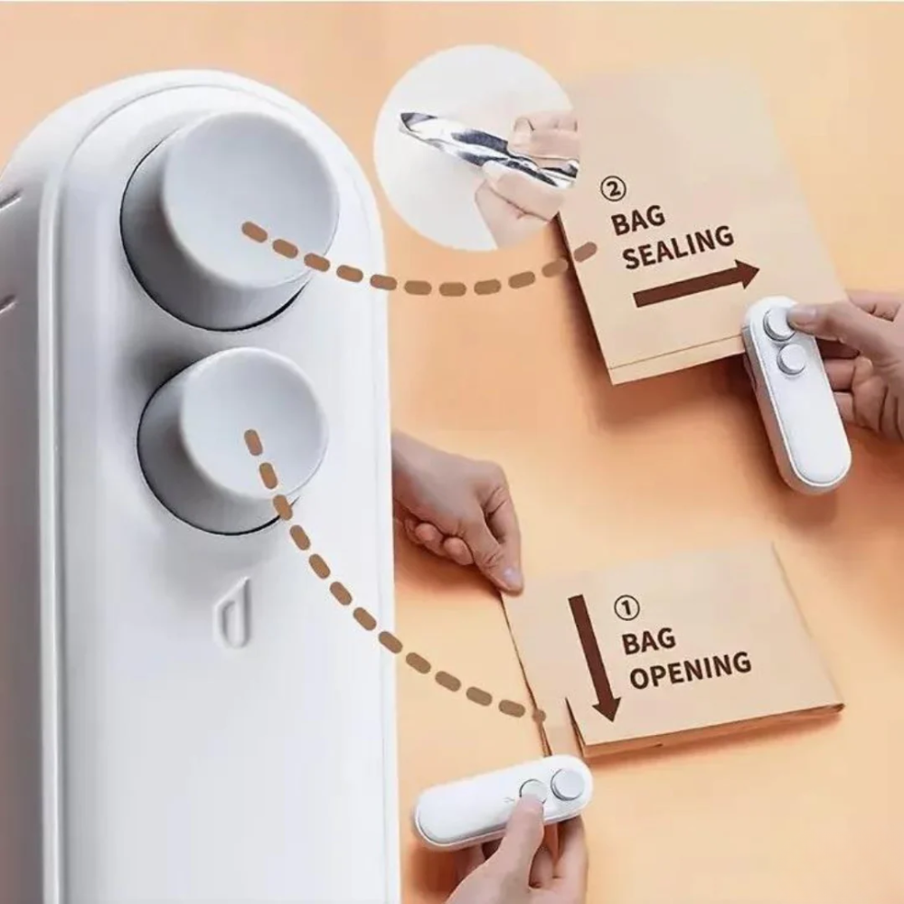 Demonstration of handheld heat sealer opening and sealing bags