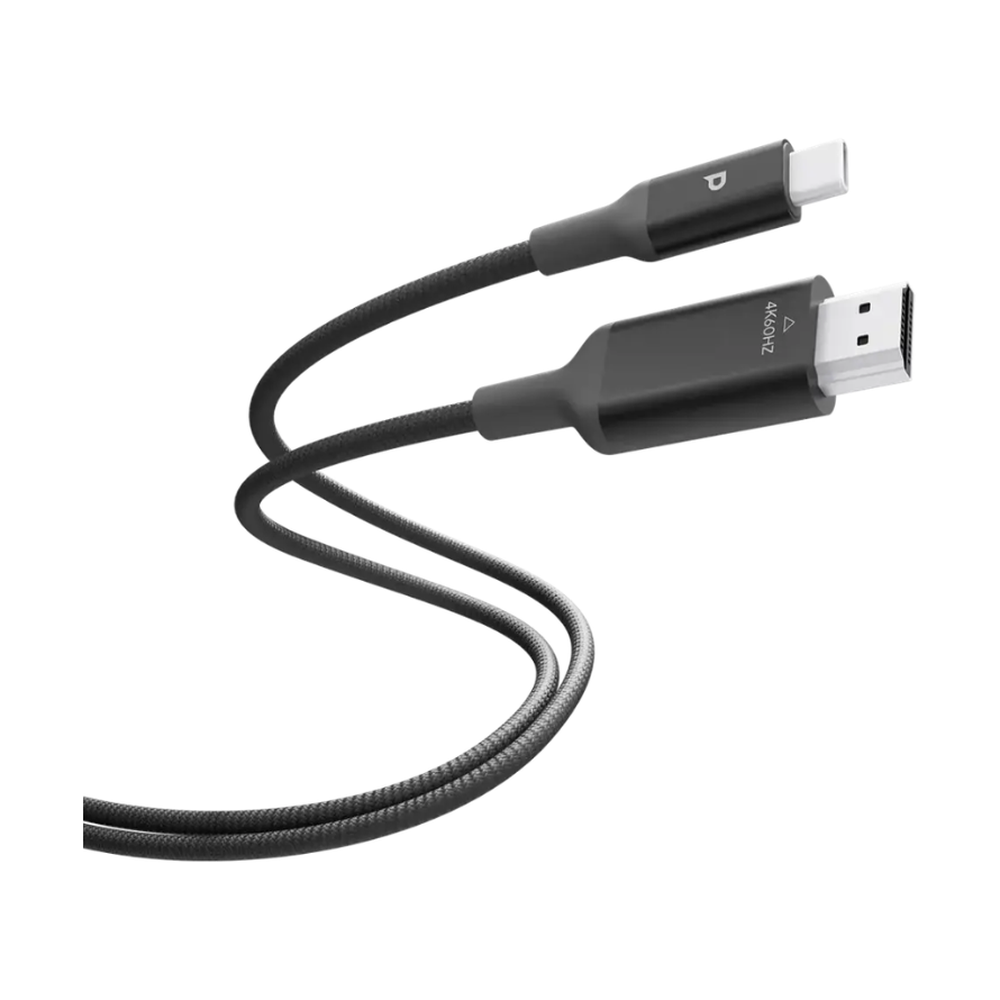 Black braided USB-C to HDMI cable with aluminum shell and 4K60Hz support