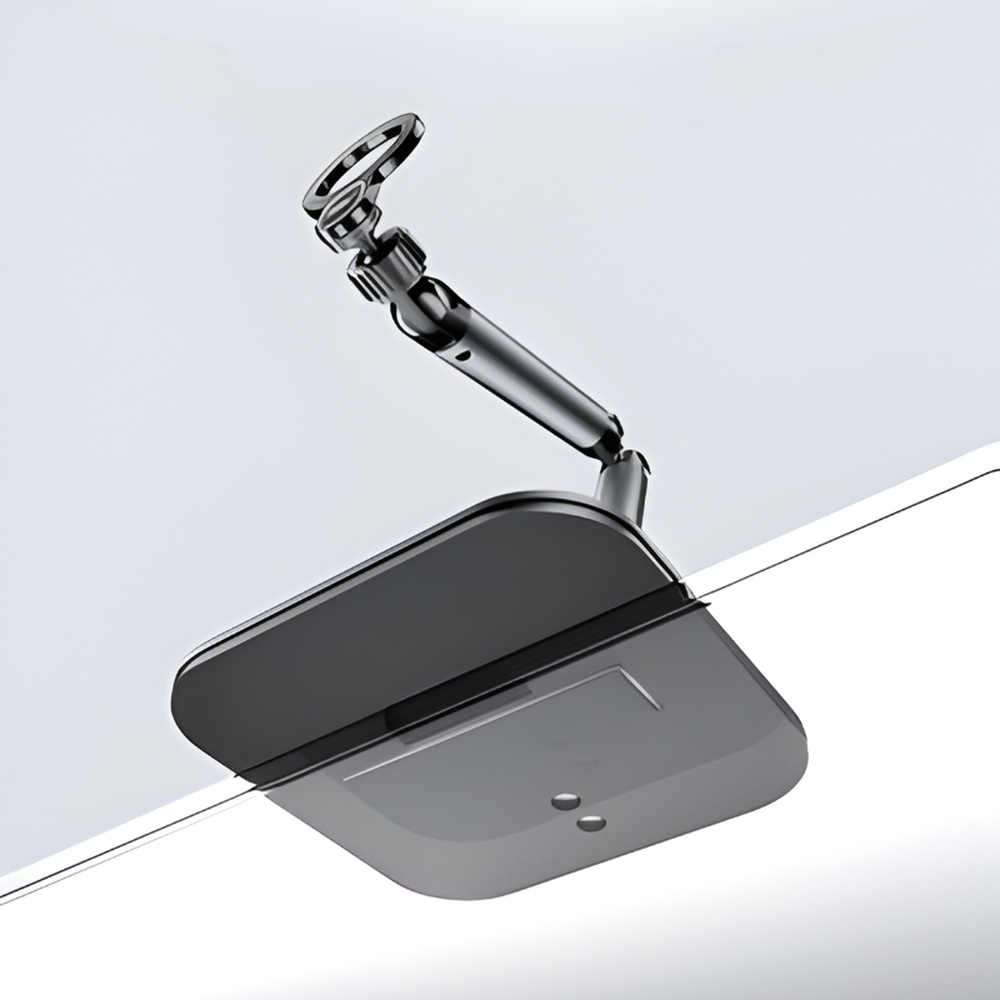 Telesin upside-down mounted metal phone stand on glass desk surface
