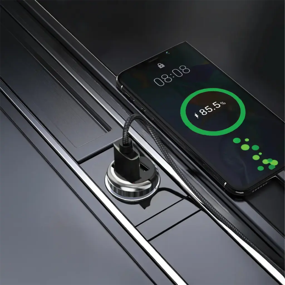 Porodo Dual Port Transparent Car Charger With Pull Ring Handle - Black