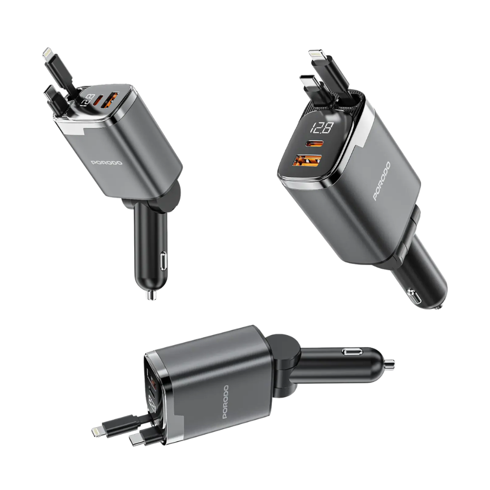 Porodo - 111W Car Charger Dual Retractable Cables