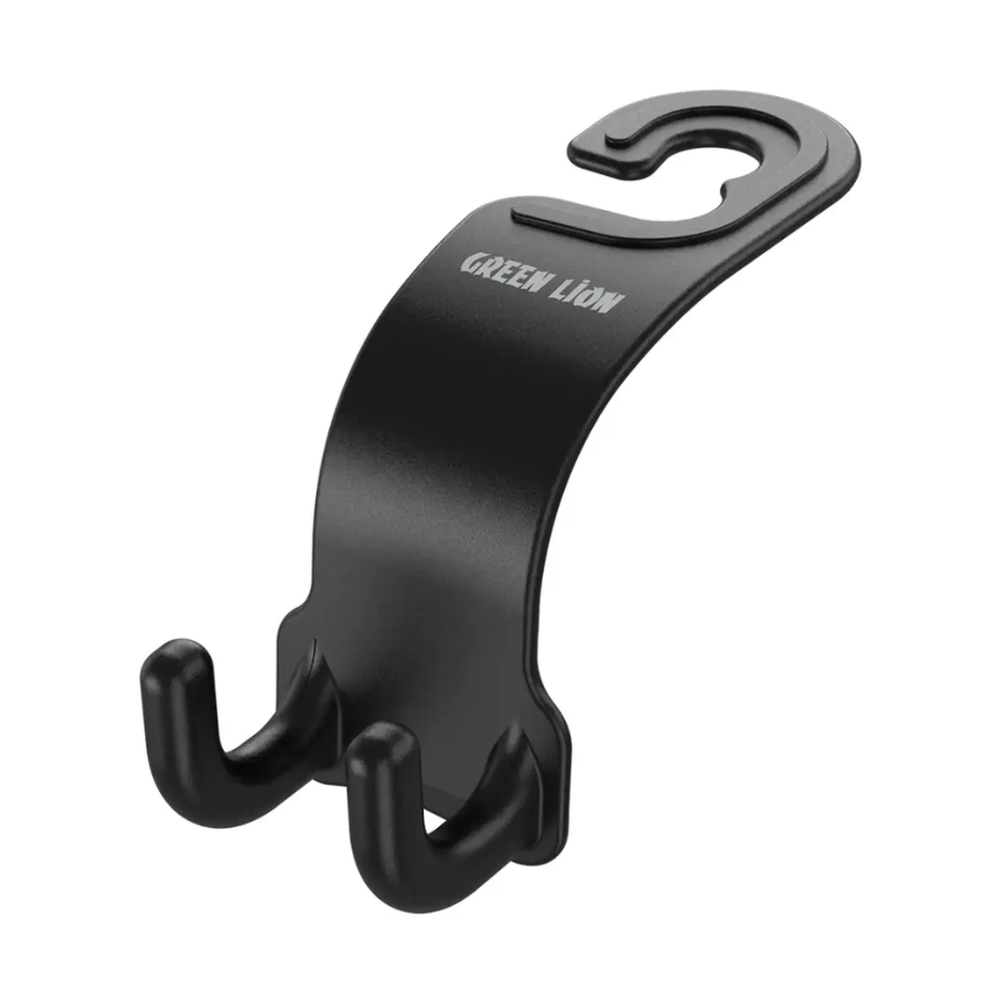 Green Lion black dual hook headrest organizer with curved design