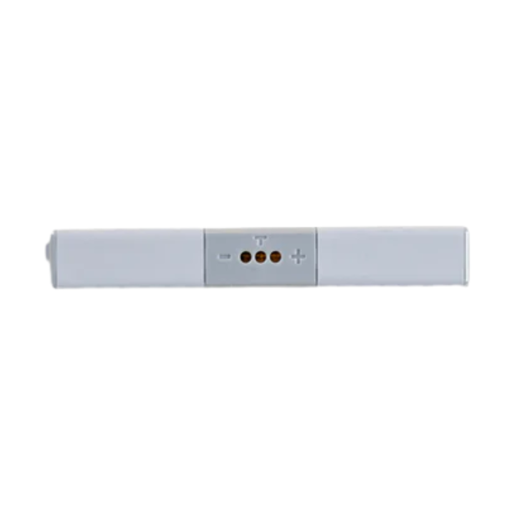 Top view of gray swappable power cell showing charge indicators and plus minus symbols