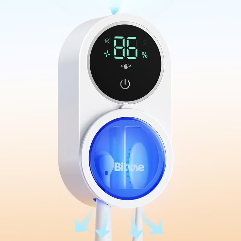 Bitvae UV-C toothbrush holder with active air drying system and blue interior light