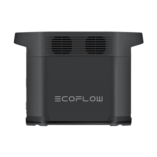 Rear view of black EcoFlow 1000W portable power station with dual circular vents