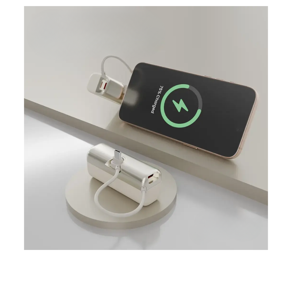 Porodo portable charger charging smartphone via integrated USB-C cable