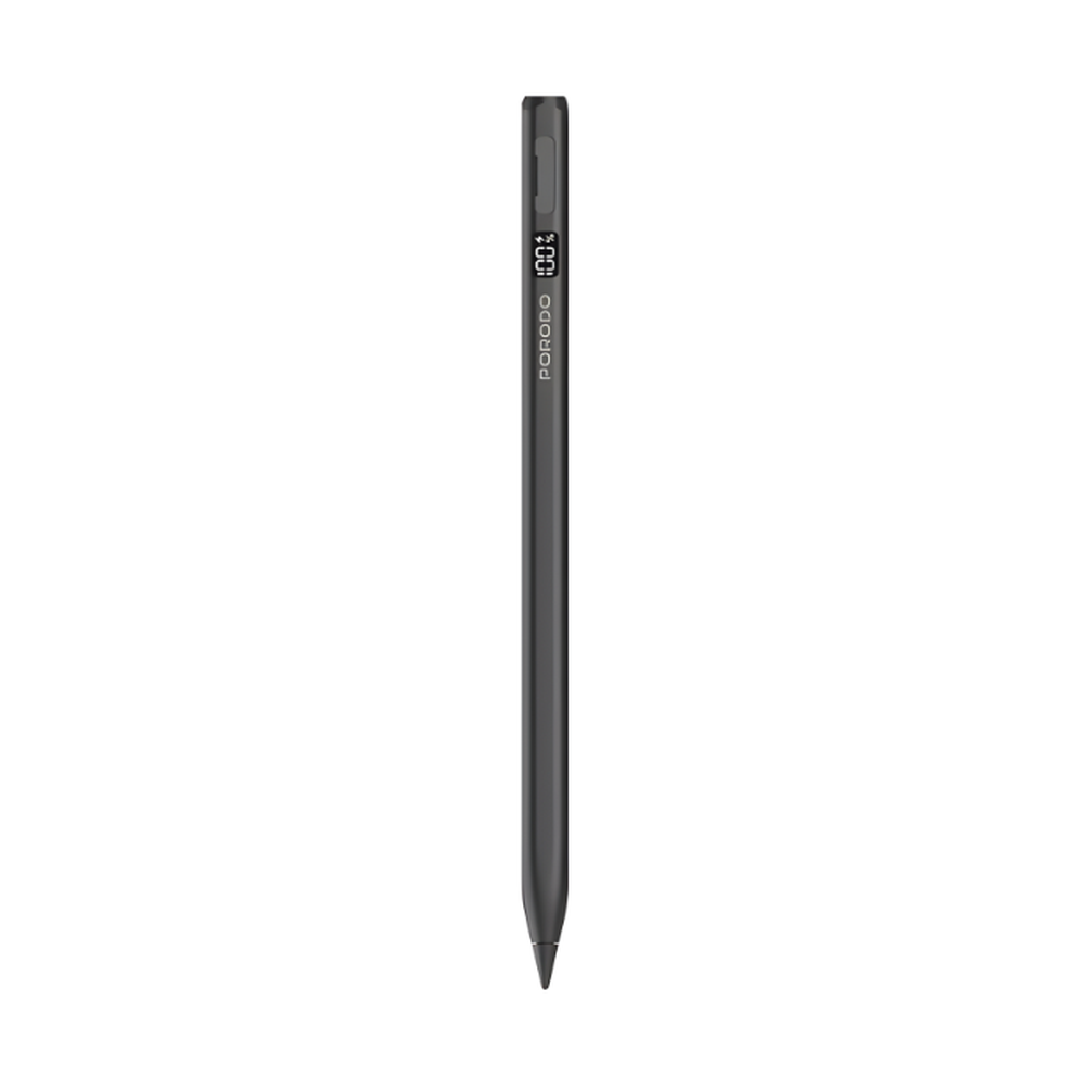 Black Porodo magnetic active stylus for iPad with digital battery display and fine tip