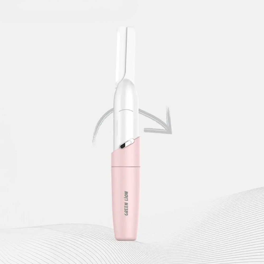 Green Lion pink and white eyebrow hair trimmer showing pivot motion
