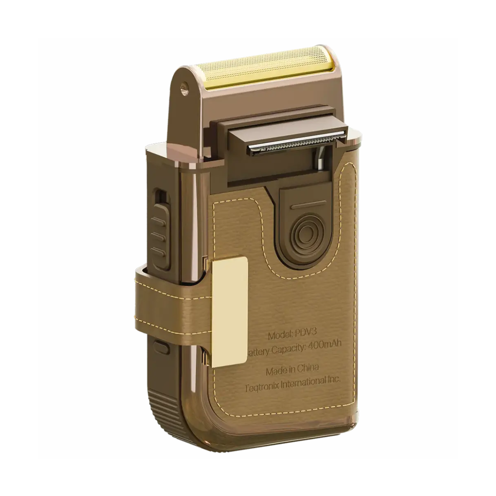 Porodo brown leather multi-functional shaver kit with gold trimmer and mirror