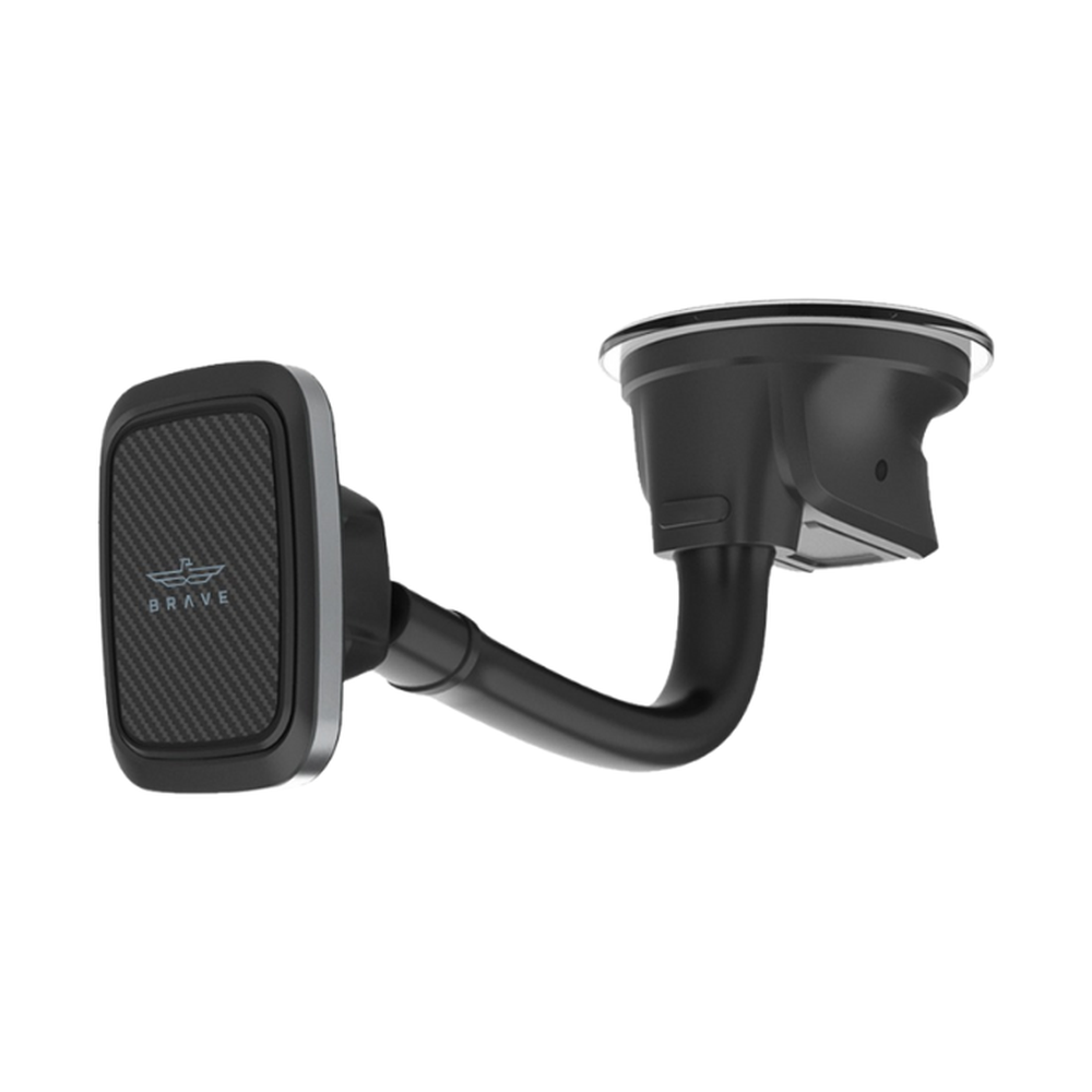 Brave black magnetic phone holder with carbon fiber plate and silver logo