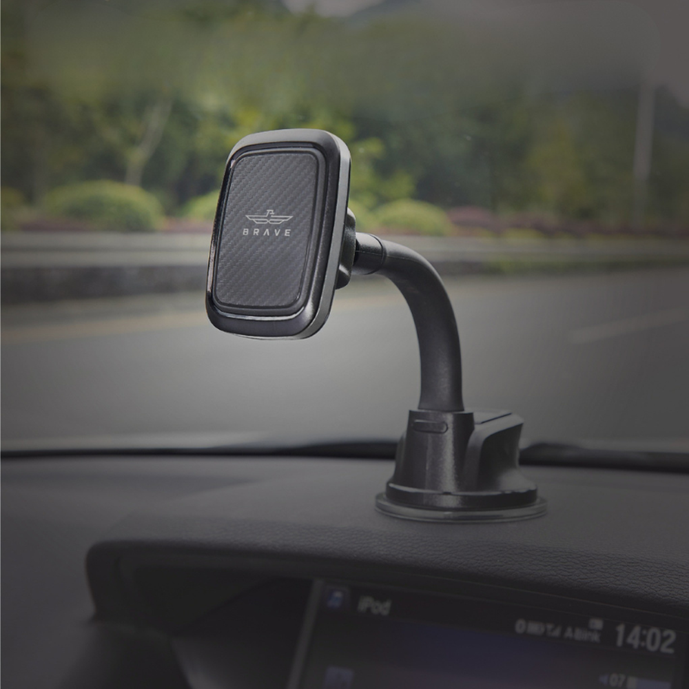 Black Brave magnetic car mount holding phone on dashboard
