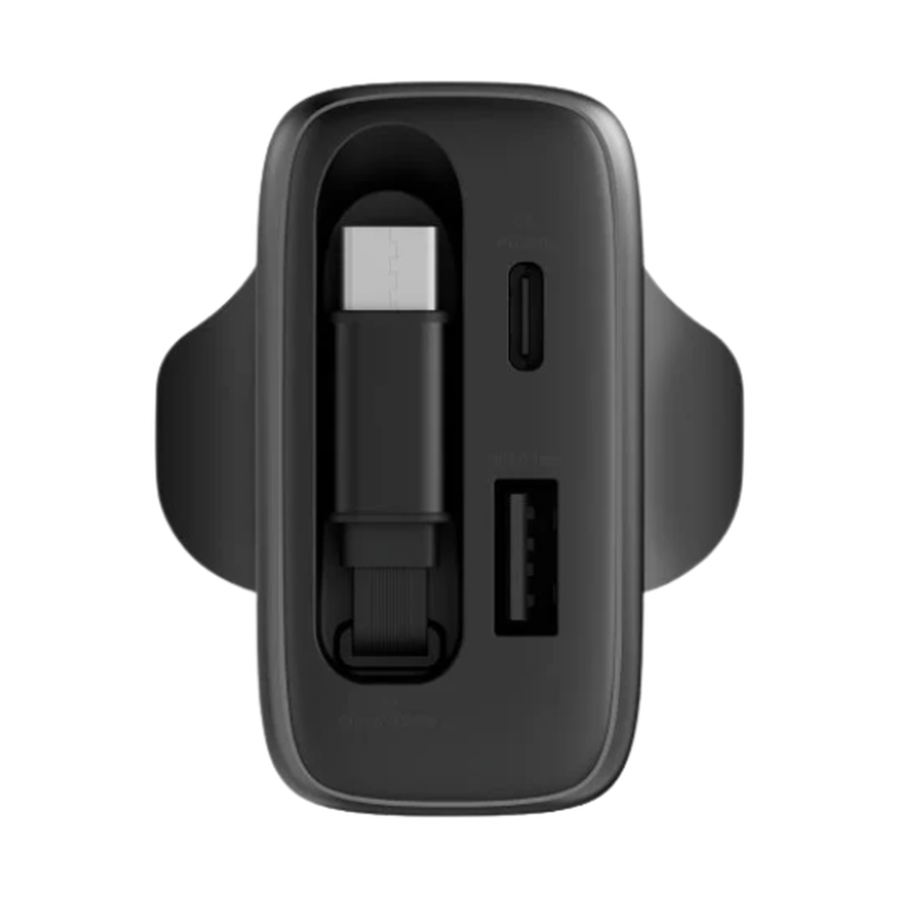 Energea 65W GaN wall charger with retractable USB-C cable and dual ports