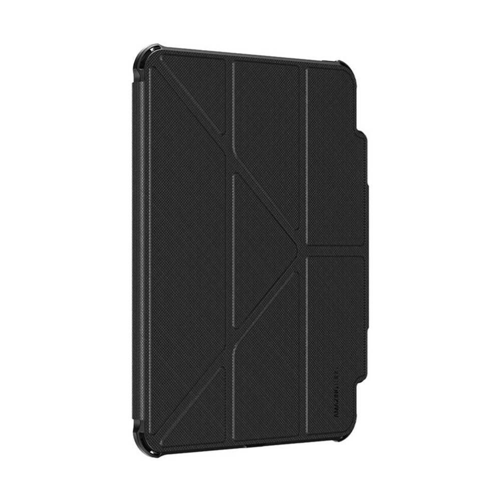 Side view of black rugged iPad Pro case showing raised bezel and precise port cutouts