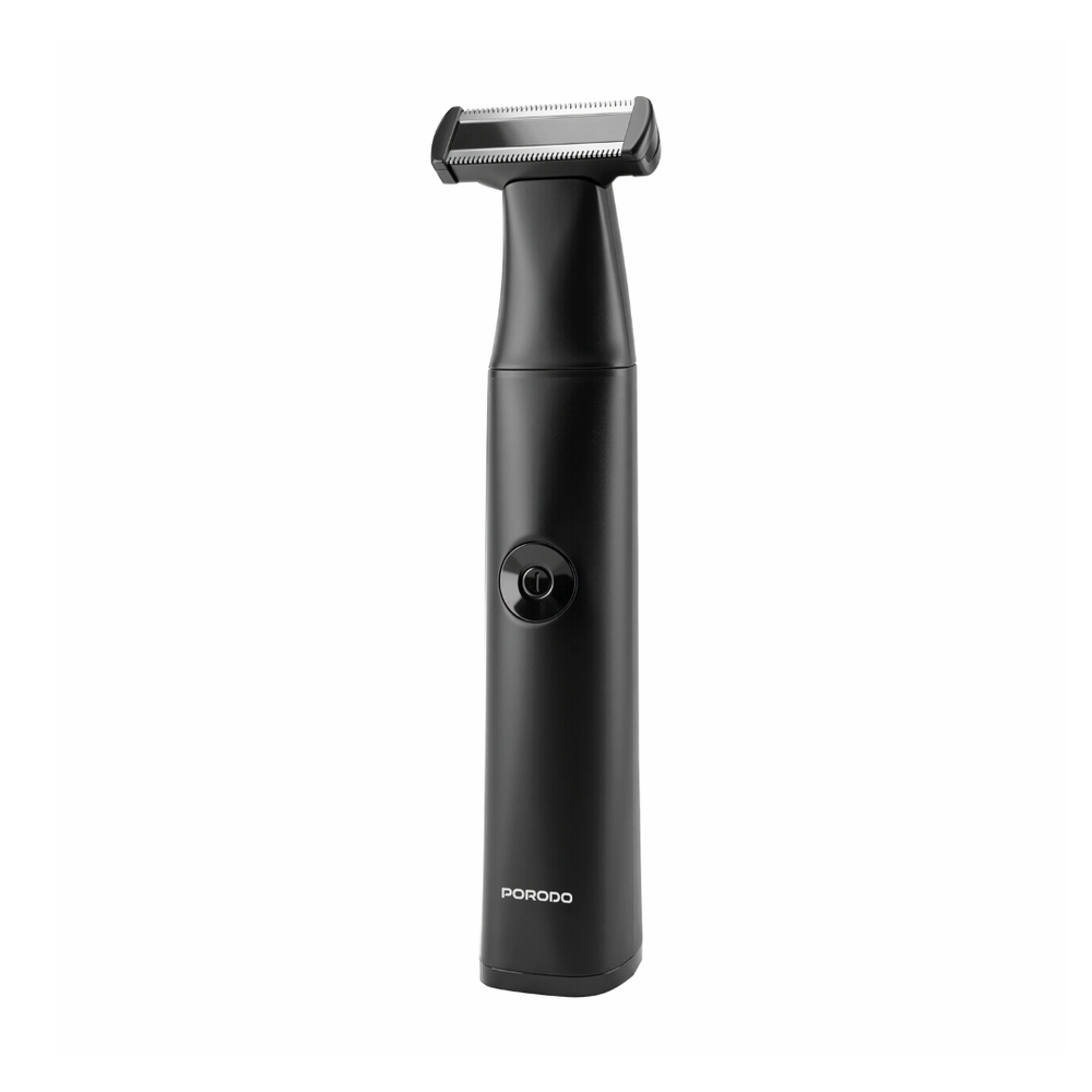 Black Porodo rechargeable trimmer with metal blade and power button