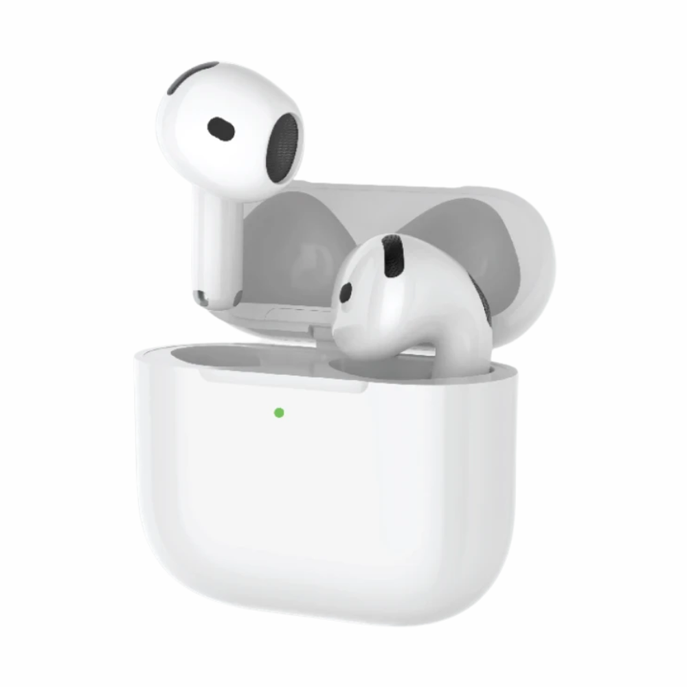 White Porodo Soundtec Gen 4 wireless earbuds with touch controls in open charging case