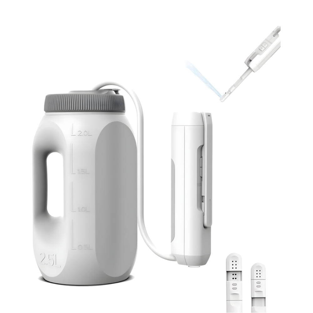 Portable rechargeable bidet system with 2.5L tank and dual nozzle heads