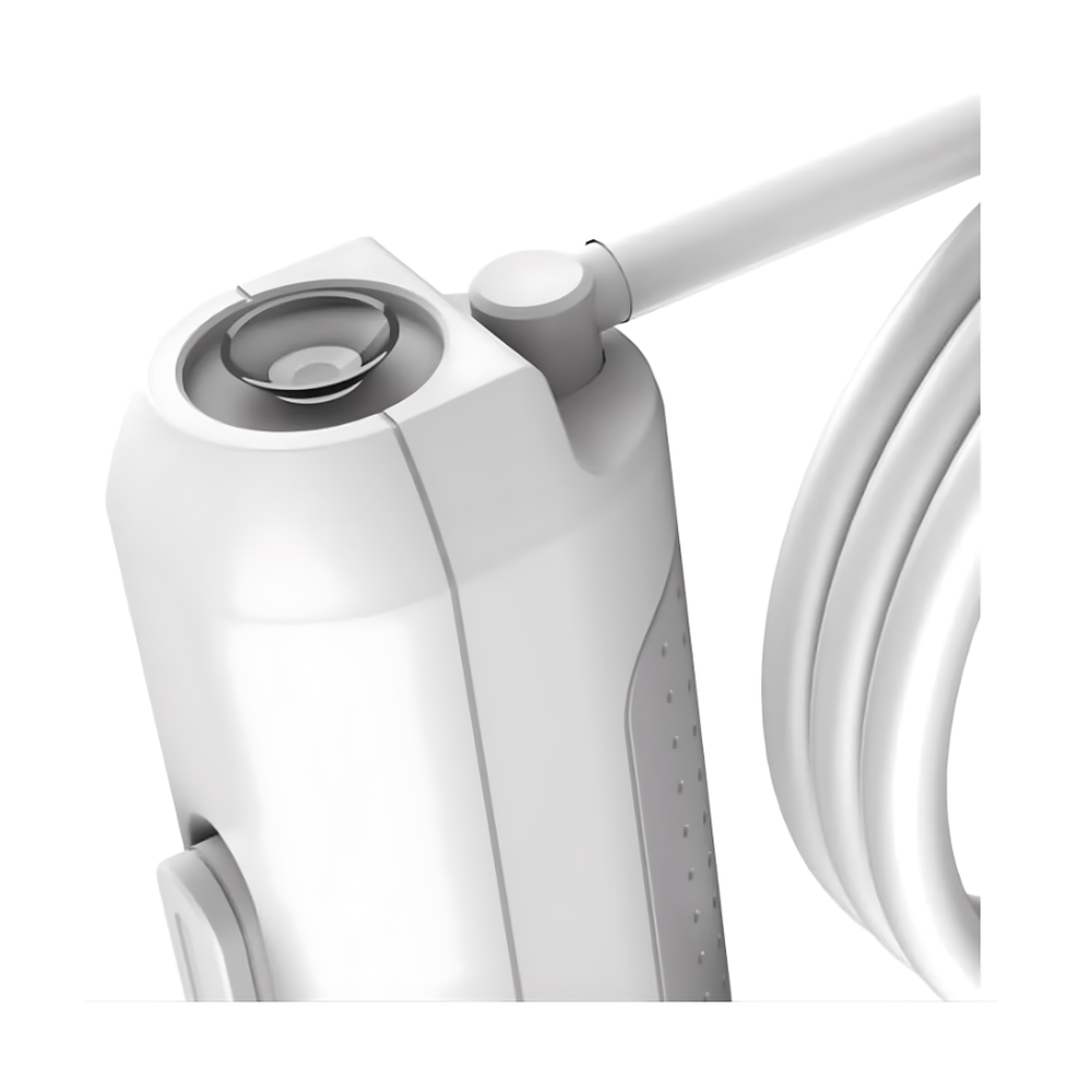 White portable bidet sprayer with textured grip and flexible hose