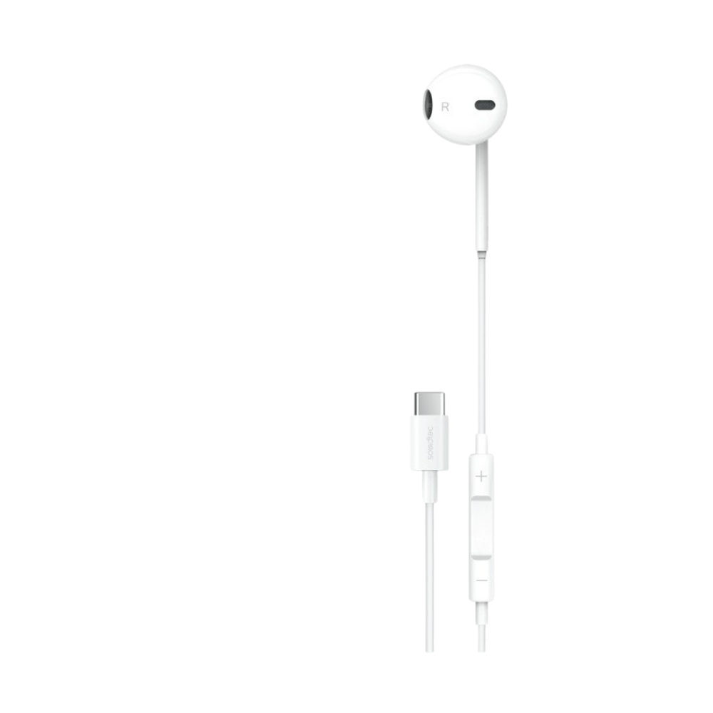 White Porodo Mono Earphone Type-C with high-clarity mic and inline remote