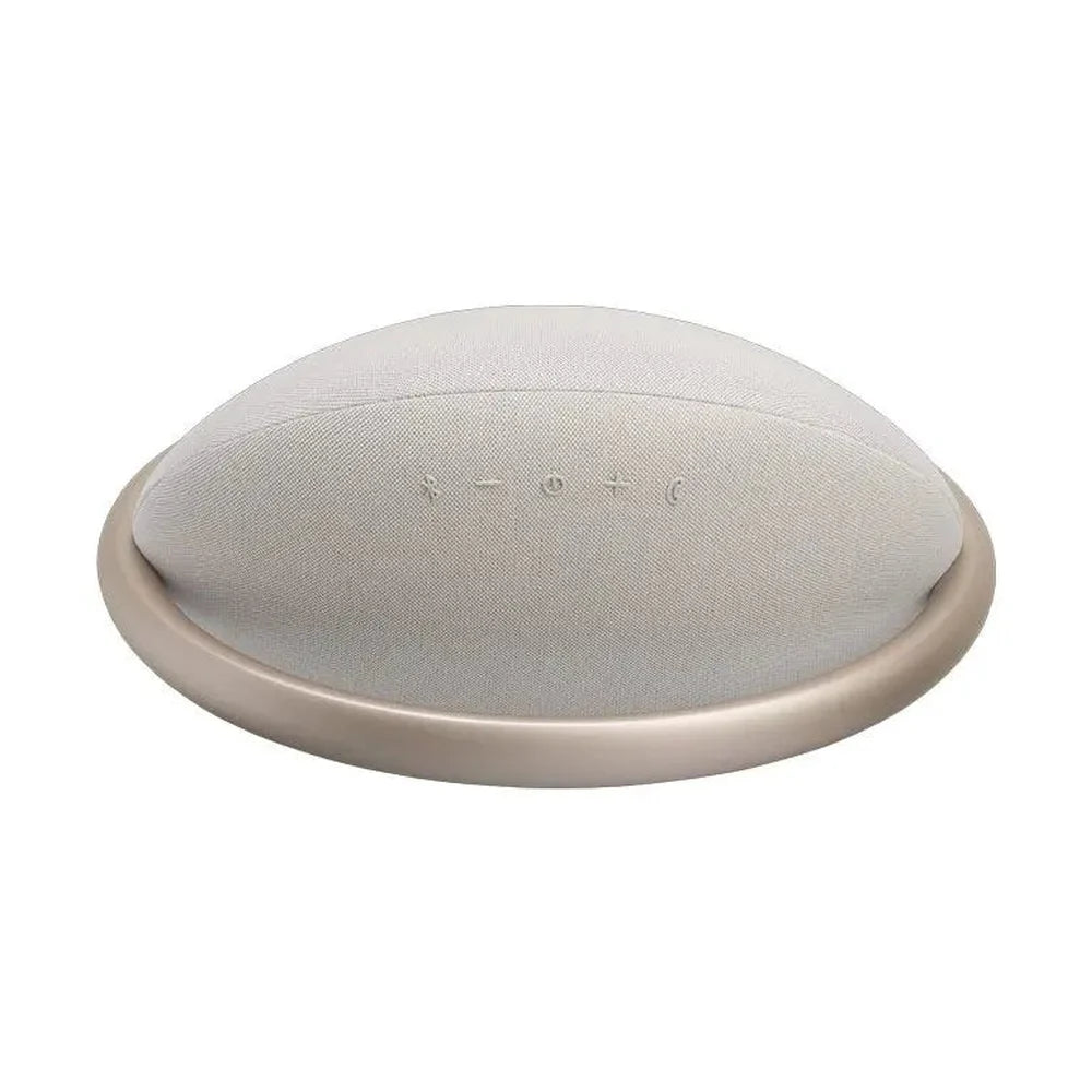 Front view beige Harman Kardon speaker on base ring with control icons