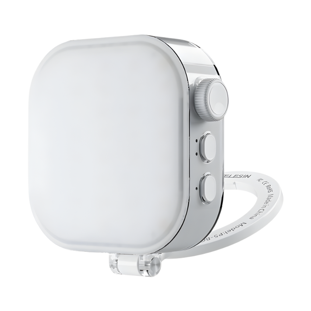 Side angle of Telesin P5-B magnetic light showing model label and adjustable stand