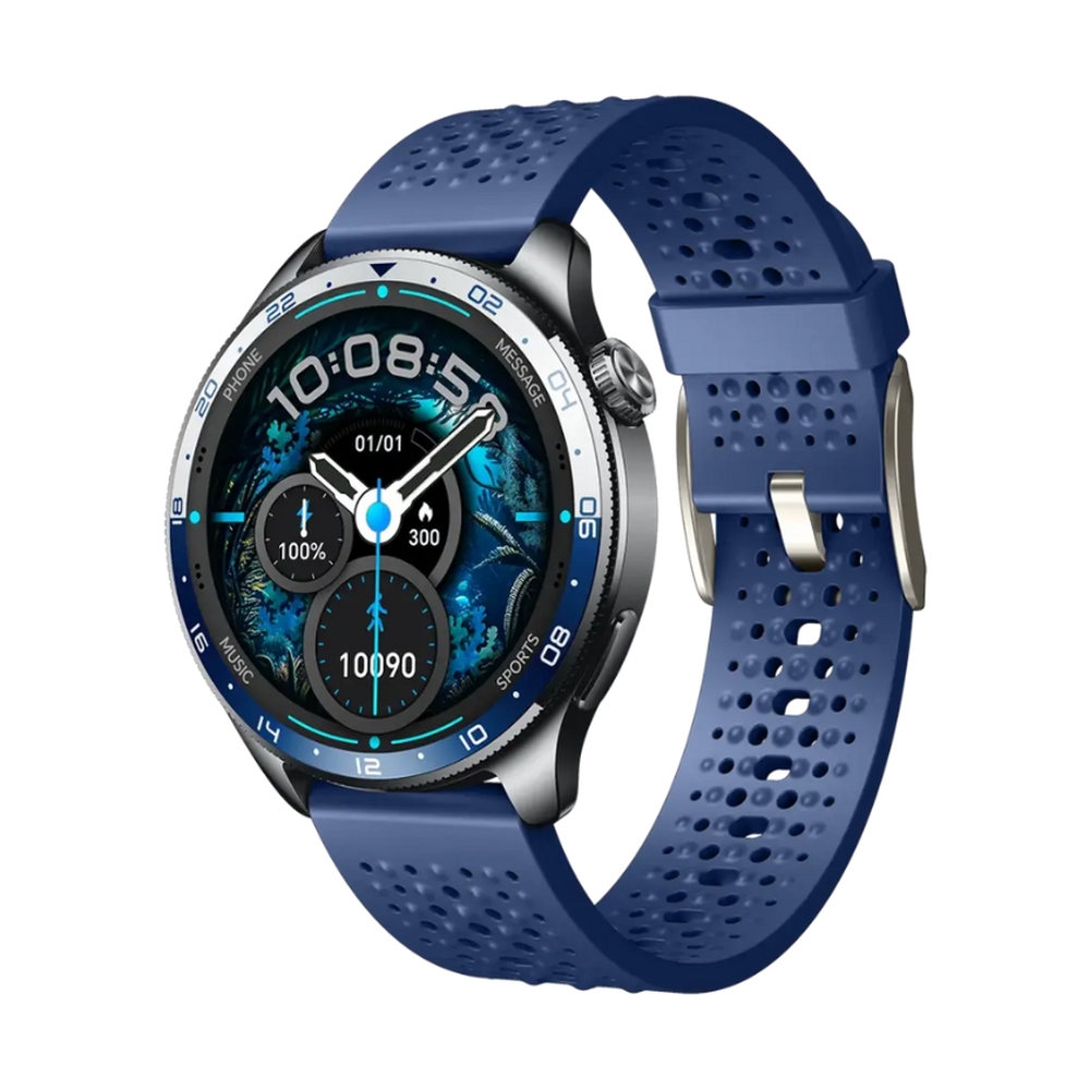 Powerology Urban Sports Smart Watch with blue perforated silicone strap and AMOLED display