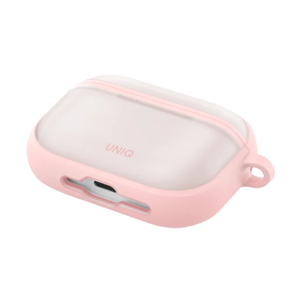 Pink UNIQ frosted AirPods Pro 3rd Gen case with matte frame and loop handle