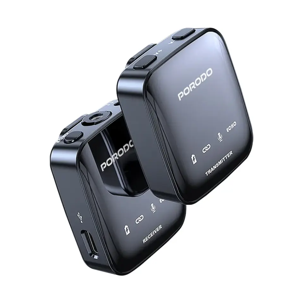 Porodo 2.4GHz wireless transmitter and receiver with USB-C port and battery indicators