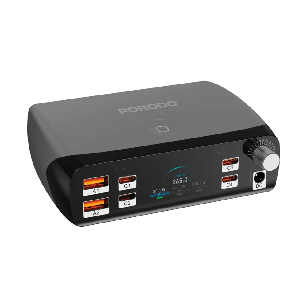 Porodo 100W Smart Charging Station with GaN tech, 4 USB-C ports and digital power display