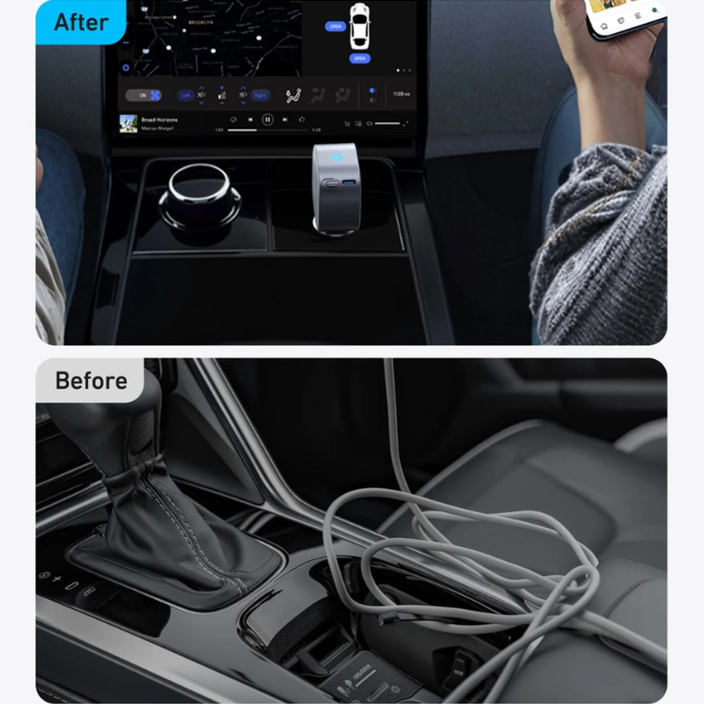 Anker car charger keeps center console organized by eliminating tangled cables