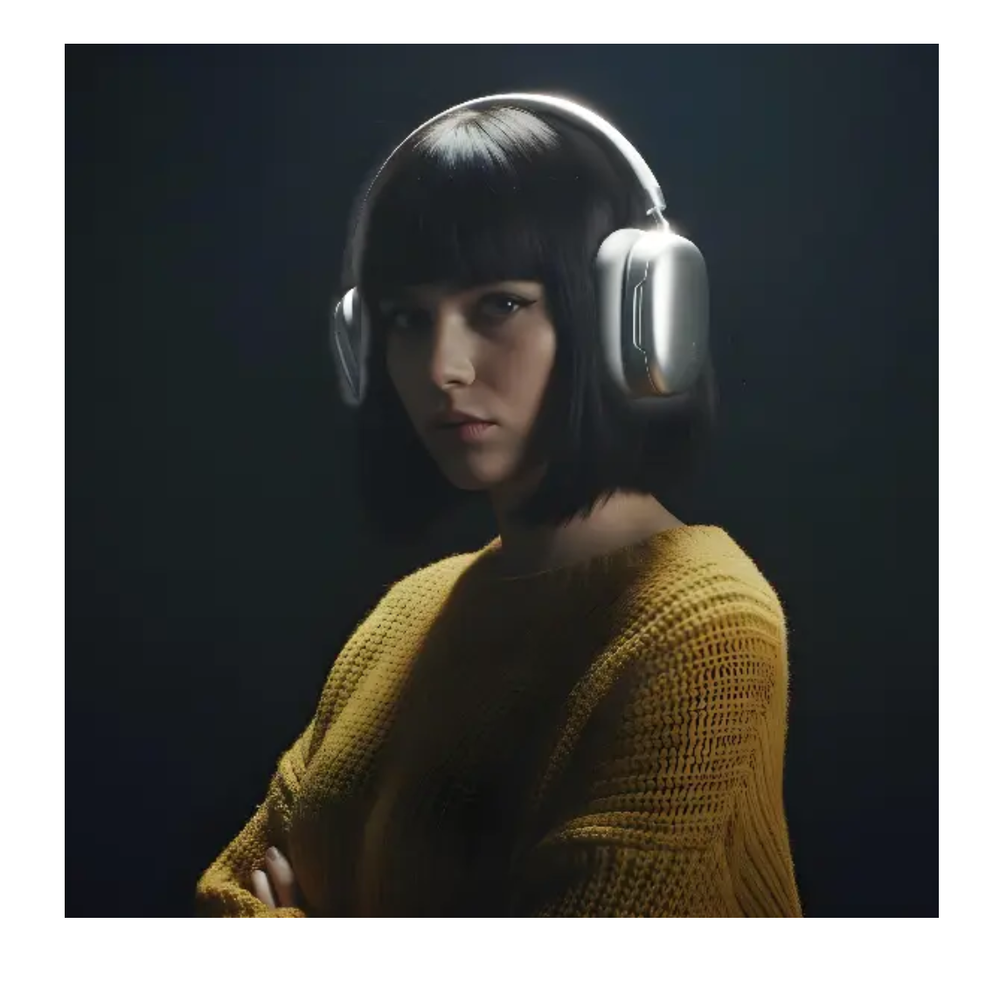 Woman wearing silver Porodo wireless noise cancelling over-ear headphones