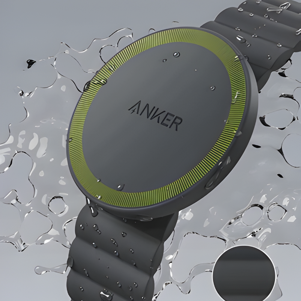 Water-resistant Anker magnetic phone holder with textured lime green ring detail