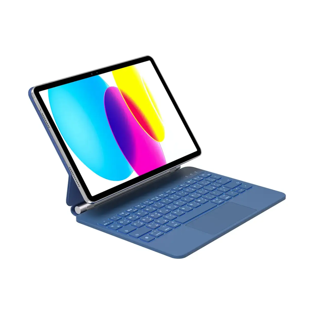 Blue iPad wireless keyboard case with scissor-switch keys and touchpad for 10th Gen 11 inch