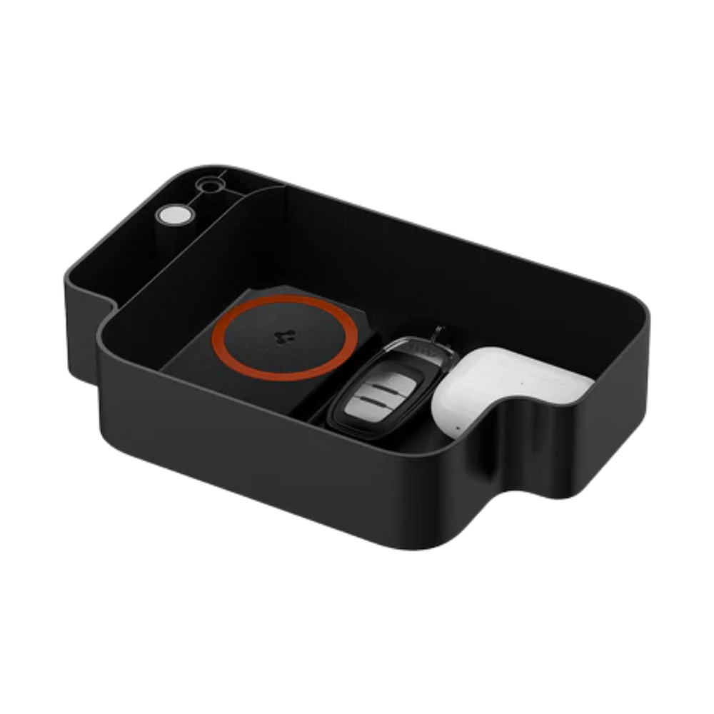 Black wireless charging pad organizer tray for Apple Watch AirPods and car keys