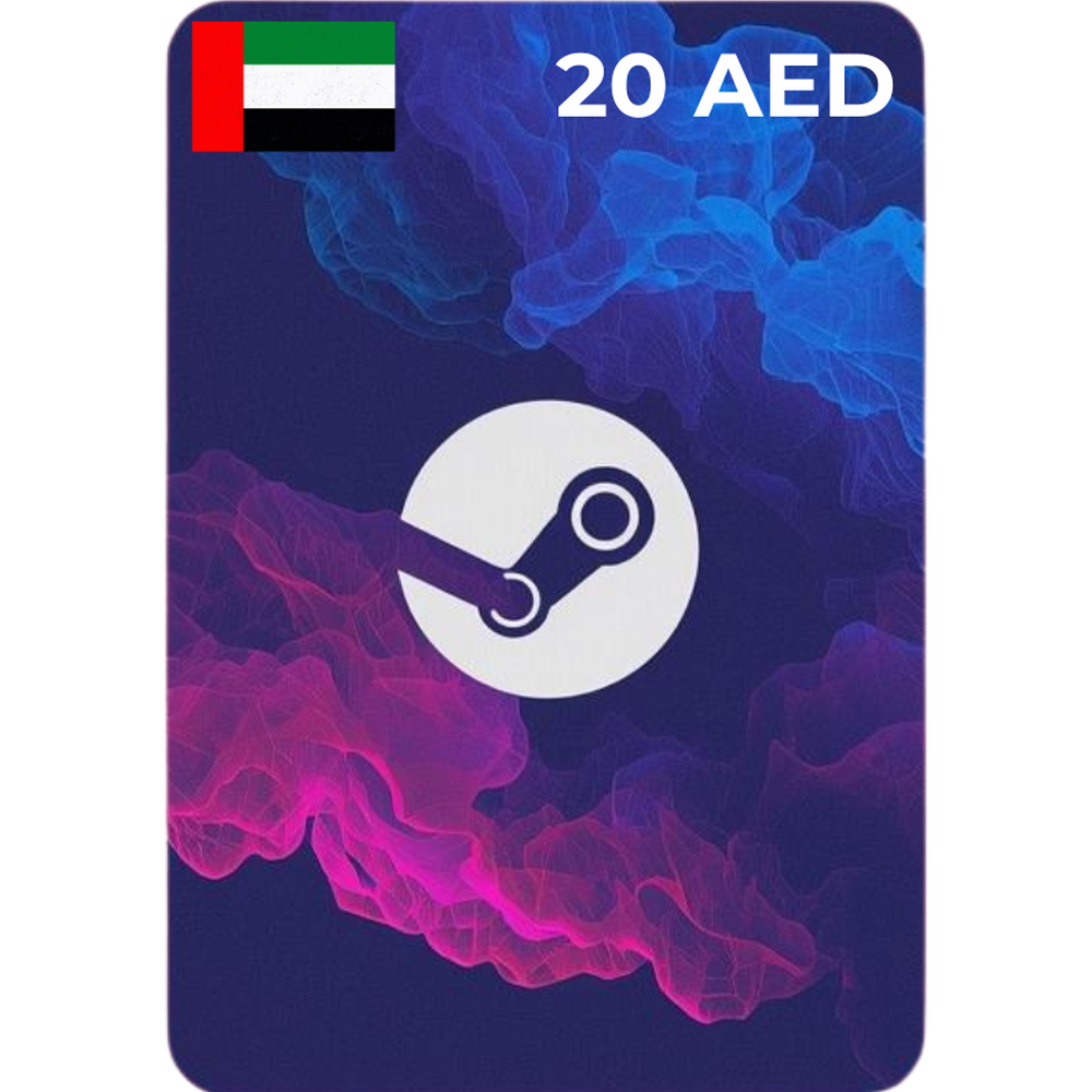 20 AED Steam UAE Wallet Store digital card with blue smoke design and UAE flag