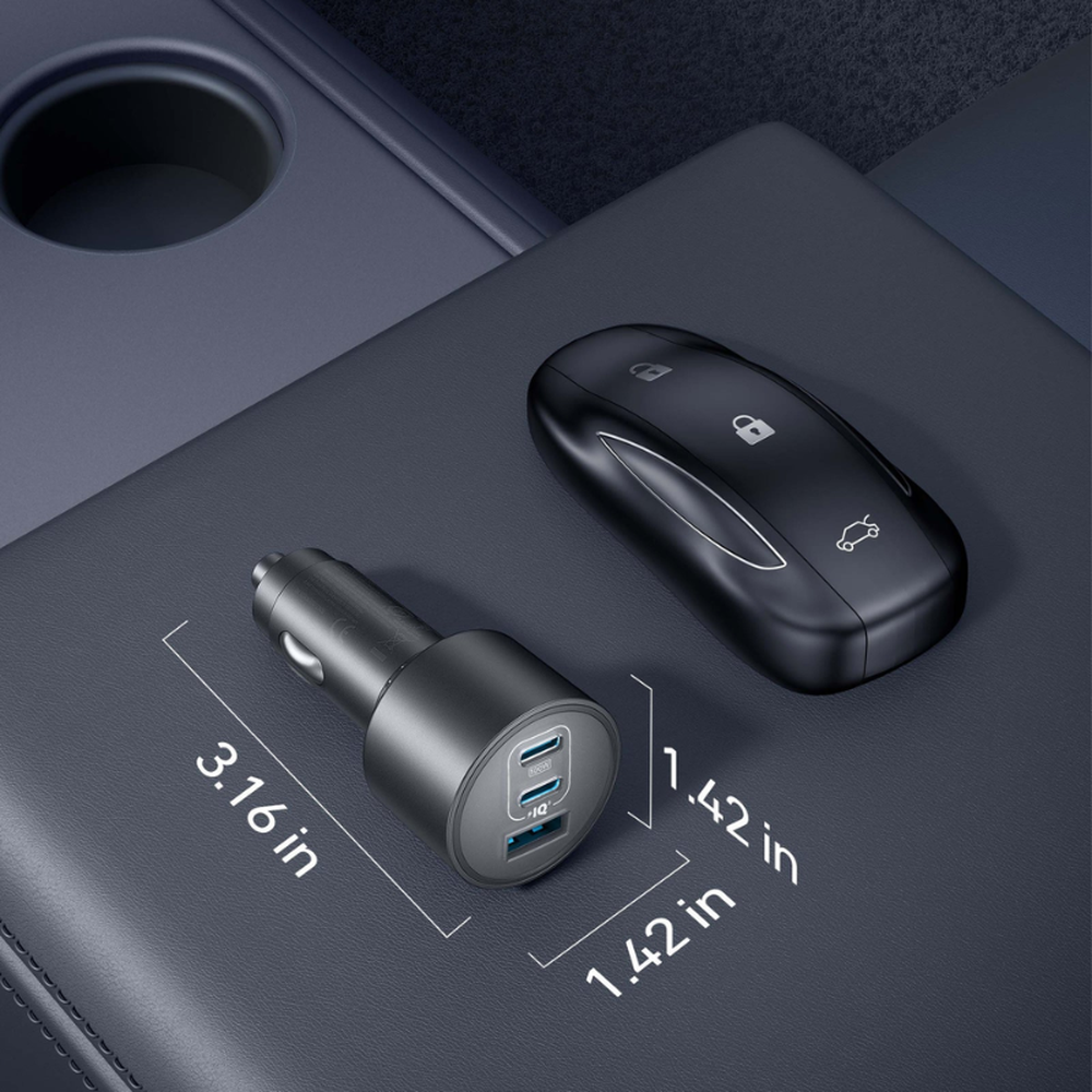 Anker Nano Car Charger 3-Ports compact black with USB-C and dual USB-A ports