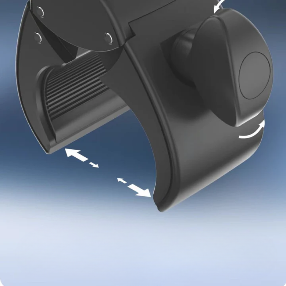 Close-up of Wizard car mount clamp with flexible TPR ridges