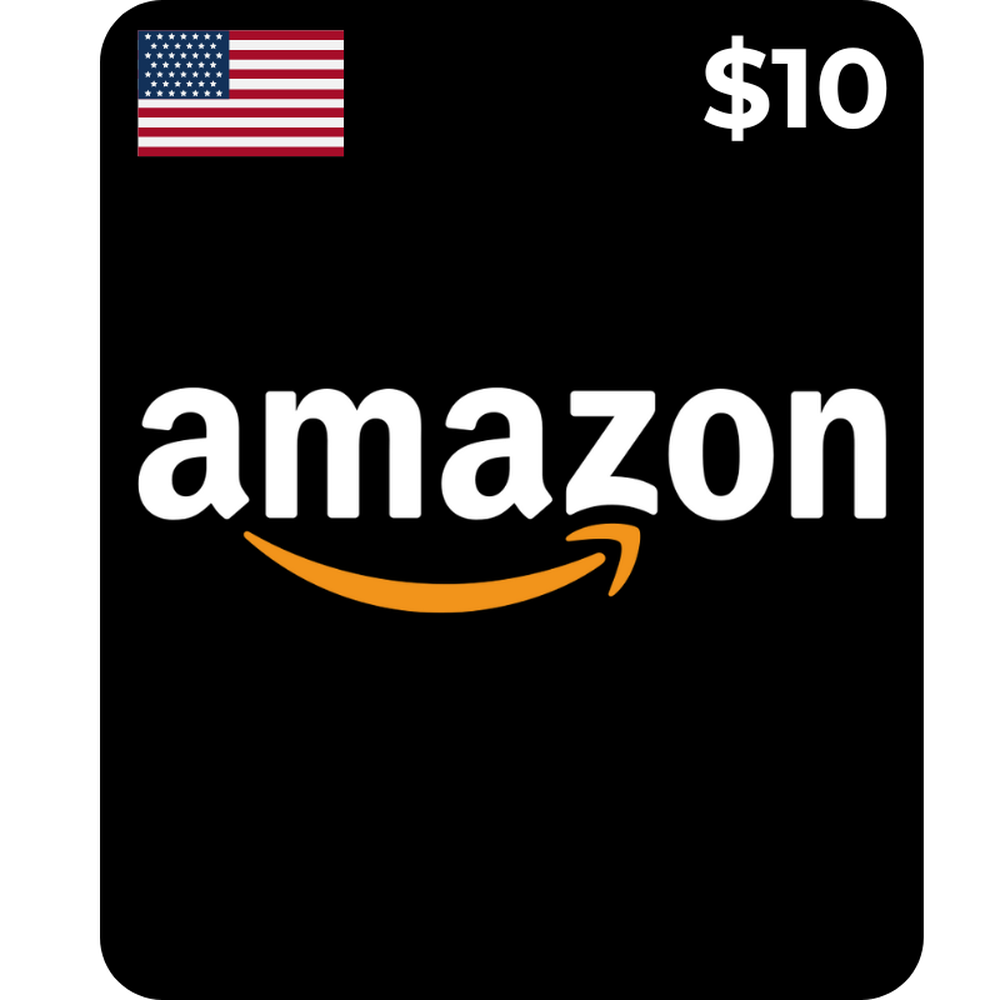 $10 Amazon USA digital gift card with black design and orange smile logo