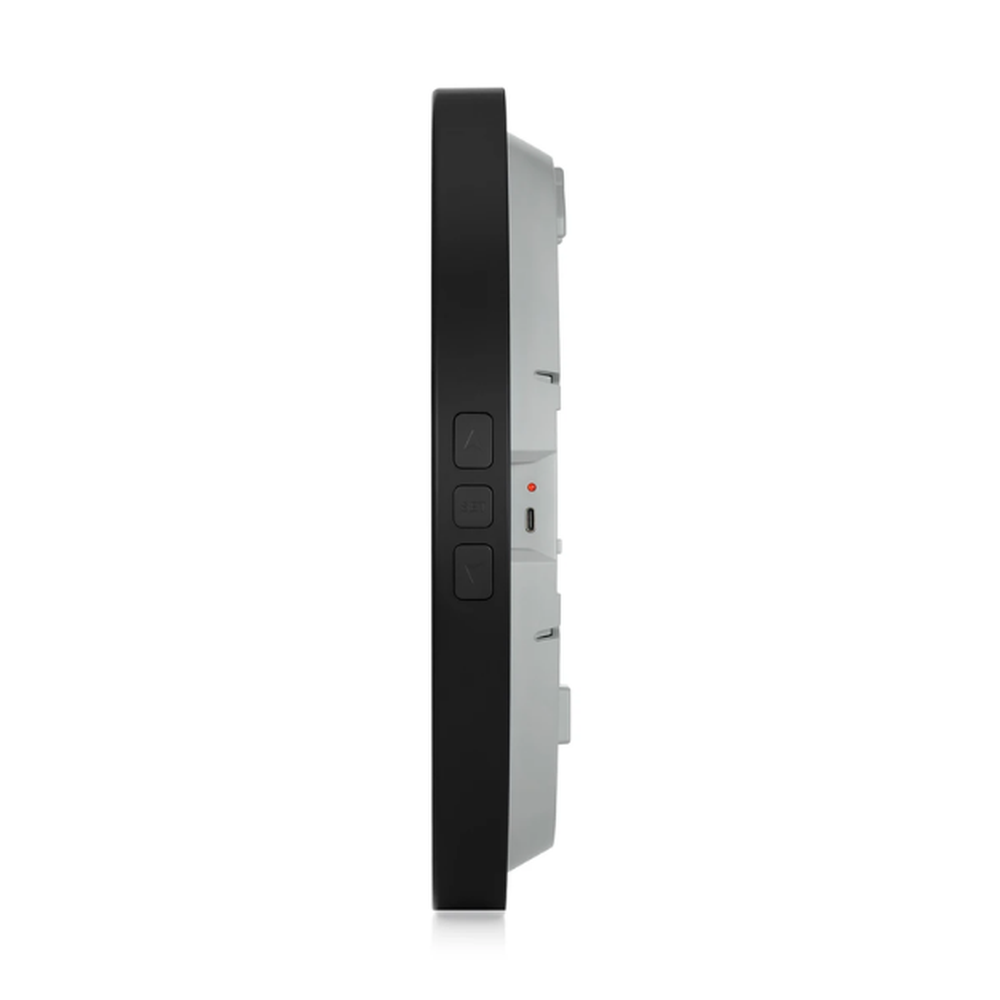 Side view of Alfajer wall clock with USB-C port and control buttons