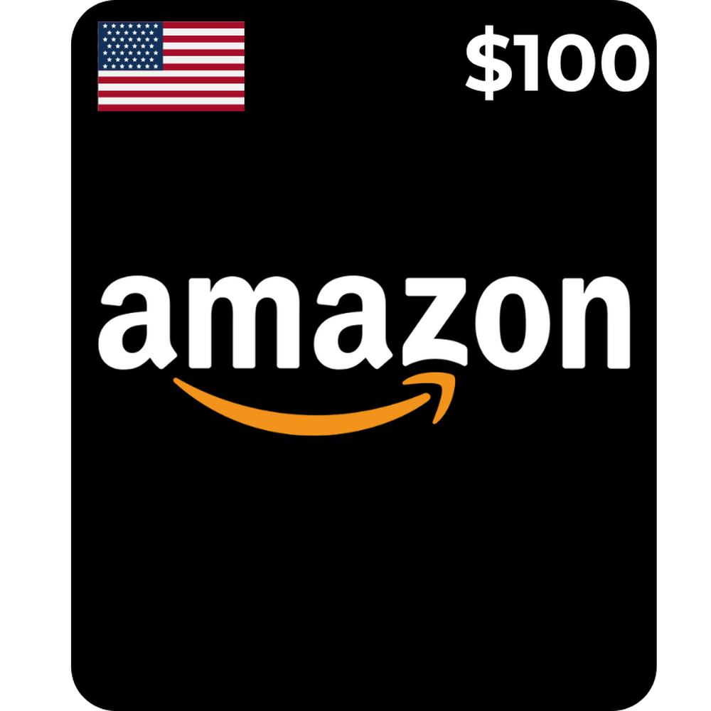 $100 Amazon USA digital gift card with black background and orange smile logo