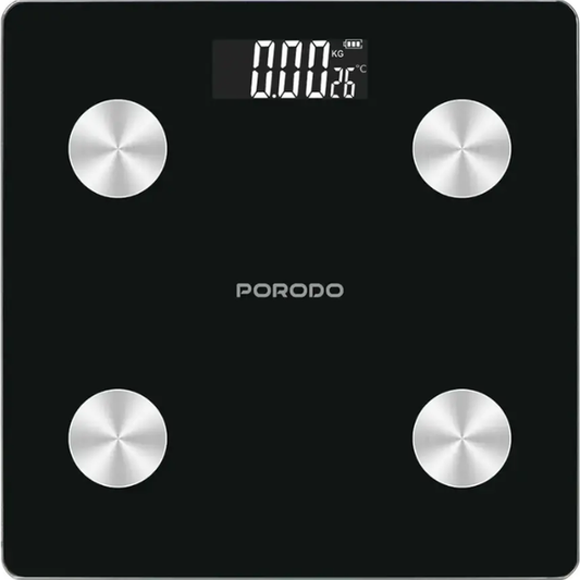 Porodo Smart Body Fat Scale, Digital Smart Bluetooth Body Composition Analyzer with Accurate Weight Measurement, Body Fat Percentage, BMI & Health Monitoring | ميزان Porodo الذكي لقياس دهون الجسم، ميزان رقمي ذكي بتقنية Bluetooth لتحليل مكونات الجسم، قياس الوزن بدقة ونسبة الدهون ومؤشر كتلة الجسم ومتابعة المؤشرات الصحية