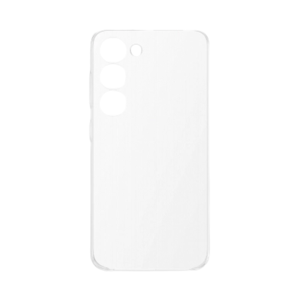 Clear Samsung S23 phone case front with precise camera cutouts