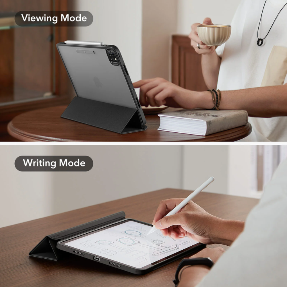 E SR iPad Air trifold case in viewing and writing modes for drawing and typing