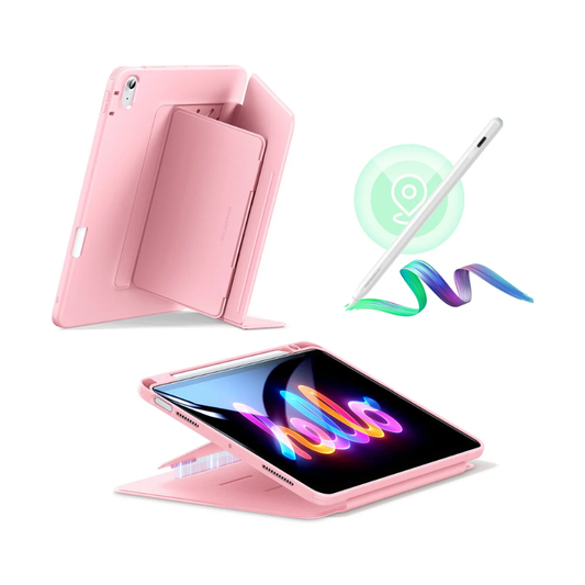Pink ESR iPad case with card slot and Find My Pencil magnetic attachment