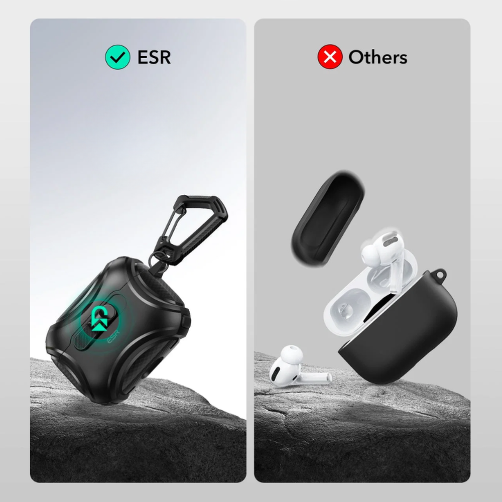 ESR vs generic AirPods case comparison highlighting secure lid closure